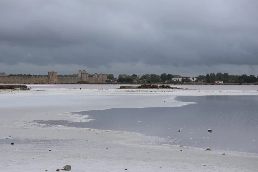 La città di Aigues Mortes vista dalla salina